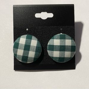 Handmade Forest Green Gingham Button Earrings